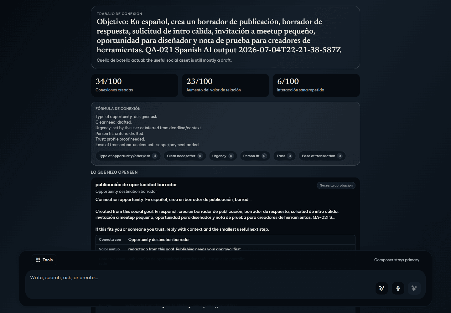 Openeen Spanish workspace with generated social assets
